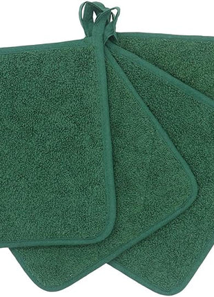 Cotton Pot Holders Cotton Made Machine Washable Heat Resistant Everyday Kitchen Basic Terry Pot Holder, Hot Pads, Trivet for Cooking and Baking Set of 4 (Dark Green)