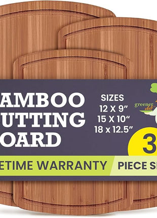 Organic Bamboo Cutting Boards for Kitchen Set of 3 with Lifetime Replacements- Non Toxic Wood Chopping Board for Charcuterie, Meat, Vegetables and Fruits - Ideal Kitchen Gifts for Home Chefs