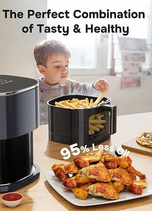 Simple Deluxe Air Fryer - 6.34 QT Digital Airfryer with Visible Window, 12 Presets Functions, Nonstick and Dishwasher-Safe Basket, 1700W, Gray