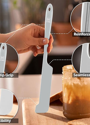 DI ORO Silicone Jar Spatulas for Scraping - Rubber Spatulas Silicone Heat Resistant - Kitchen Spatulas Nonstick Cookware Safe - Silicone Utensil Set for Blenders, Mixing, Baking, & Makeup (5pc, Stone)