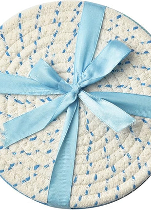 Kitchen Pot Holders Set Trivets Set 100% Pure Cotton Thread Weave Hot Pot Holders Set (Set of 3) Stylish Coasters, Hot Pads, Hot Mats, Spoon Rest for Cooking and Baking by Diameter 7 Inches (Blue)