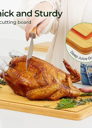 Kitchen Essentials Natural Bamboo Cutting Board XL With Durable, Knife-Friendly Surface & Deep Juice Groove – Perfect For BBQ(Pre Oiled, Natural)