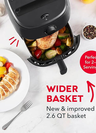 DASH Tasti-Crisp™ Electric Air Fryer Oven, 2.6 Qt., Black – Compact Air Fryer for Healthier Food in Minutes, Ideal for Small Spaces - Auto Shut Off, Analog, 1000-Watt