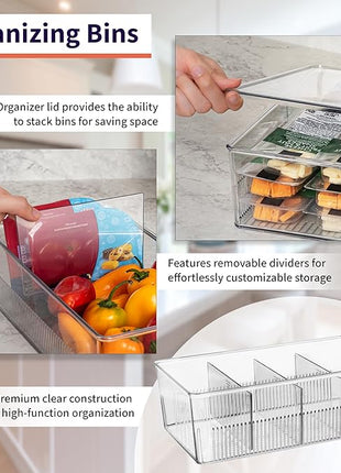 ClearSpace Pantry Organization and Storage Bins with Removable Dividers & Lids – Perfect Pantry Organizers or Kitchen Organization – Refrigerator Organizer Bins, Cabinet Organizers, 2 Pack