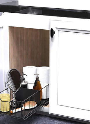 Simple Houseware Pull-Out Cabinet Sliding Basket Organizer, 17.2" D x 9.7" W x 5" H – Black, Ideal for Kitchen and Bathroom Cabinet Storage, Under Sink or Pantry Organization