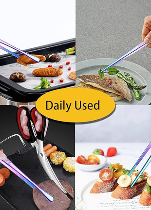 JETKONG 2 Pcs 12-Inch Culinary Tweezers Food Tweezers Kitchen Tweezer Tongs for Cooking (Rainbow)