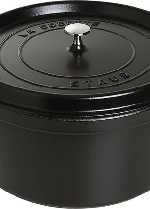 STAUB Cast Iron Round Cocotte, Dutch Oven, 13.25-quart, serves 12+, Made in France, Matte Black