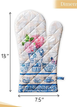 Maison d' Hermine Oven Gloves 100% Cotton Oven Mitt 7" x 13" with Loop Heat Resistant, BBQ, Cooking Gloves, Baking, Grilling, Kitchen, Handling Hot Pans Spring/Summer (Pack of 1, Canton)