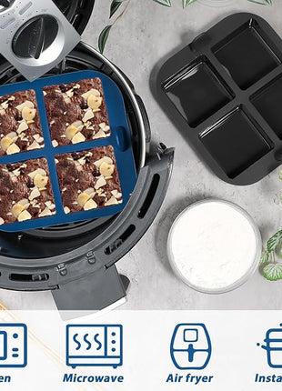 Webake Silicone Air Fryer Brownie Pan for Baking, Nonstick 2.6" Square Silicone Mold for S'mores, Cake Puck, Muffin, 4-Cavity Set of 2