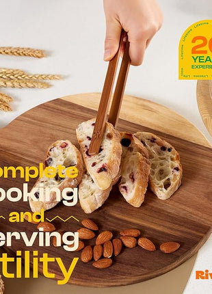 Riveira Premium Brown Bamboo Wooden Spoons for Cooking Set of 9 – Premium Brown Bamboo Wooden Cooking Utensils, Wooden Spatula, Wooden Spoon - Premium Quality Wooden Utensil Set for Non-Toxic Cooking