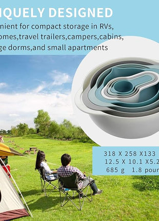 Plastic Mixing Bowls - Multicolored Mixing Bowl Set of 8, Nest for Easy Storage, Inculding Measuring Cups, Colander, Sifter, Large Bowl, Great for Cooking and Baking, Rv Camping Accessories, No BPA