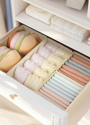 DIMJ Drawer Organizers for Clothing, Set of 8 Fabric Closet Organizers and Storage, Dresser Organizers, Drawer Dividers for Baby Clothes, Socks, Belt, Tie (Beige)