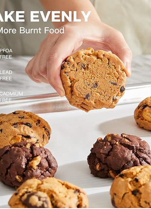 HONGBAKE Aluminum Cookie Sheets for Baking, 2-Pack Commercial Quality Half Sheet Pan, Baking Sheets Non Stick with 50 PCS Parchment Paper, 12.8 x 17.7 in, Silver