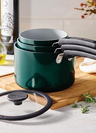 Tramontina Ceramic Non Stick 6-Piece Nesting Sauce Pan Set with Lids - Stackable Nonstick Cookware Set, Dishwasher and Oven Safe, Teal