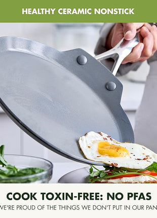 GreenPan Valencia Pro 9.5" Nonstick Crepe Pan, PFAS-Free Ceramic Flat Pancake Skillet, Induction Ready Cookware, Hard Anodized, Dishwasher & Oven Safe, Gray