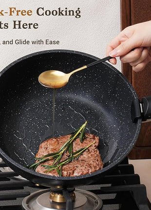 15Pcs Pots and Pans Set Non Stick, Cookware Sets with Detachable Handle, Nonstick RV Kitchen Cooking Tools Removable Handles, Oven Safe, Induction Fast, Stackable Induction Cookware,Black