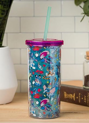 Silver Buffalo Disney Lilo & Stitch Halloween Costumes of Other Disney Characters Featuring Scrump Plastic Tall Cold Cup with Lid and Straw, 20 Ounces