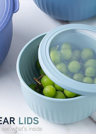 COOK WITH COLOR Prep Bowls with Lids- Wide and Deep Nesting Plastic Small Mixing Bowl Set with Lids, 12 Piece Set - Deep Bowls, Blue