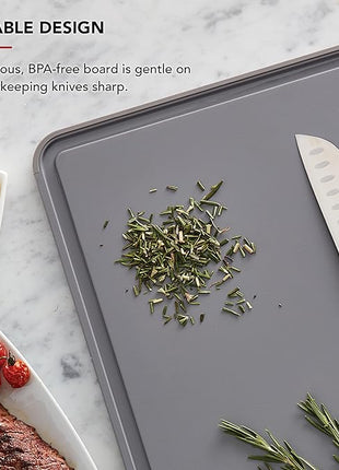 KitchenAid Classic Plastic Cutting Board with Perimeter Trench and Non Slip Edges, Dishwasher Safe, 12 inch x 18 inch, Gray