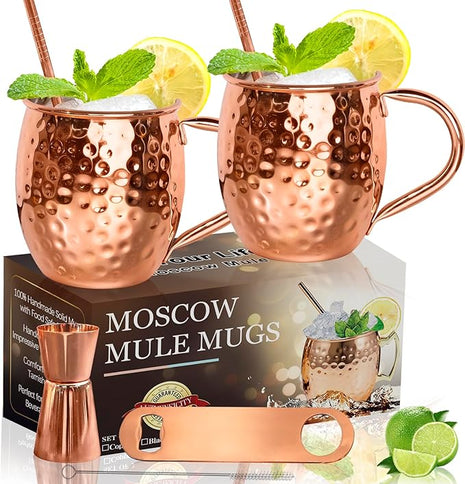LINALL Moscow Mule Copper Mugs- Set of 2 Copper Plated Stainless Steel Mug 18oz, for Chilled Drinks (2 pcs)