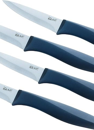 Glad Paring Knife Set, Pack of 4 | Sharp Stainless Steel Blades with Non-Slip Handles | 3.5-Inch Kitchen Knives for Cutting Vegetables and Peeling Fruit,Gray