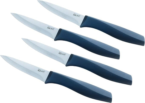Glad Paring Knife Set, Pack of 4 | Sharp Stainless Steel Blades with Non-Slip Handles | 3.5-Inch Kitchen Knives for Cutting Vegetables and Peeling Fruit,Gray
