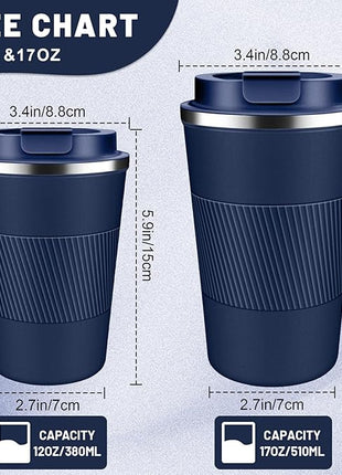 Insulated Coffee Tumblers with Flip Lid 12oz / 17oz, Stainless Steel Travel Coffee Mug Leak Proof, Vacuum Insulated Coffee Mug Reusable Cup, Keeps Cold and Hot for Coffee Tea