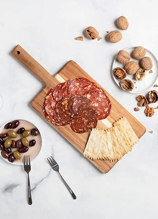 Villa Acacia Wooden Cutting Board - 17 x 7 Inch Wood Board Serving Tray for Bread and Cheese with Handle - Decorative Charcuterie Boards for New Home, Wedding Gift