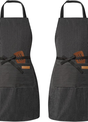 2 Pack Adjustable Bib Apron with 2 Pockets Chef Cooking Kitchen Restaurant Aprons for Women Men