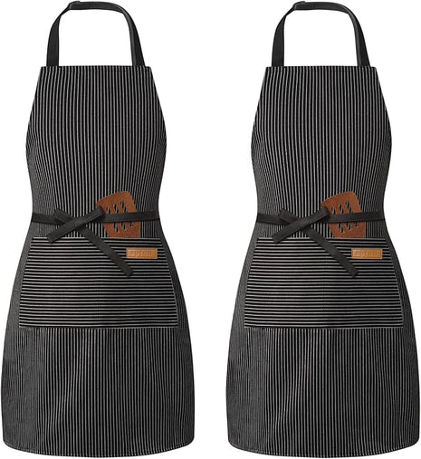 2 Pack Adjustable Bib Apron with 2 Pockets Chef Cooking Kitchen Restaurant Aprons for Women Men