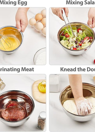 YIHONG 7 Piece Metal Mixing Bowls with Lids for Kitchen, Stainless Steel Set Ideal for Baking, Prepping, Cooking and Serving Food, Nesting Design for Space Saving Storage