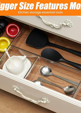 9 Pack Clear Plastic Drawer Organizer Set, Acrylic Non Slip Non Cracking Kitchen Drawer Storage Tray Large Size Divider, Multifunctional Storage for Cosmetics, Bathroom, Tools, Kitchen and Office