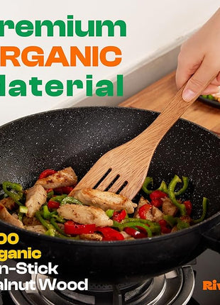 Riveira Walnut Wooden Spoons for Cooking Set of 9 – Natural Walnut Wooden Cooking Utensils, Spatula, Spoon - Premium Quality Utensil Set for Non-Toxic Cooking