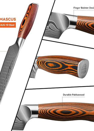 TUO 8" Chef Knife in Japanese Steel AUS-10, 67 Layers Damascus Kitchen Knife, High Carbon Steel Blade with Dragon Pattern & Pakkawood Handle