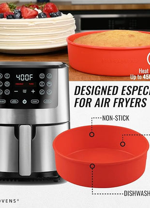 Air Fryer Baking Pan Set For Ninja Air Fryers AF141, AF181 5qt 6.5qt, Freezer and Airfryer Bakeware Sets with Cupcake Liners & Kitchen Conversion Chart, Nonstick Round Cake Molds for Baking