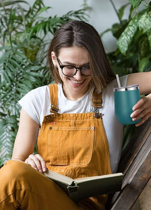 VEGOND Wine Tumblers Bulk 6 Pack, 12oz Stainless Steel Stemless Wine Glass with Lids and Straws, Double Wall Vacuum Insulated Tumbler Cup, Coffee Mug for Cold Hot Drinks