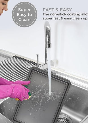 PERLLI Non-Stick 3-Piece Baking Pan Set, BPA-Free Gray Carbon Steel Bakeware Set, Stackable Kitchen Oven Set, Cookie Sheet, Baking Tray, Baking Sheet Set, Oven Safe (446°F)