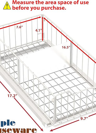 Simple Houseware Pull-Out Cabinet Sliding Basket Organizer, 17.2" D x 9.7" W x 5" H – White, Ideal for Kitchen and Bathroom Cabinet Storage, Under Sink or Pantry Organization