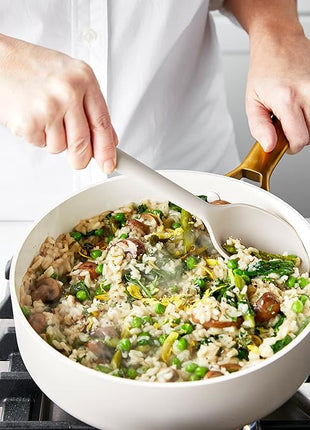 GreenPan Silicone Ultimate Spoon, Mixing Stirring Serving Cooking Kitchen Utensil, Flexible Rubber Nonstick Cookware, Rigid Steel Core, Heat-Resistant, Anti-Slip Handle BPA-Free Dishwasher Safe, Taupe