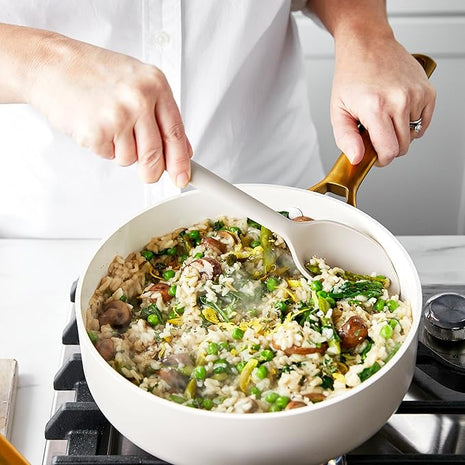 GreenPan Silicone Ultimate Spoon, Mixing Stirring Serving Cooking Kitchen Utensil, Flexible Rubber Nonstick Cookware, Rigid Steel Core, Heat-Resistant, Anti-Slip Handle BPA-Free Dishwasher Safe, Taupe