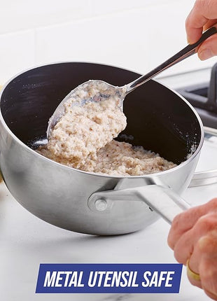 Blue Diamond 11 Piece Cookware Set, Stainless Steel Tri-Ply, Induction Compatible, Diamond Infused Ceramic Nonstick, PFOA and PFAS Free, Dishwasher Safe, Metal Utensil Safe, Scratch Resistant, Silver