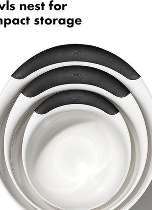 OXO Good Grips 3- Piece Plastic Mixing Bowl Set, 2500 ml,White/Black