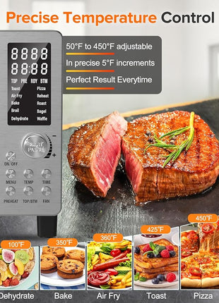 Nuwave Bravo Pro Smart 21QT Toaster Oven Air Fryer Combo, Convection Oven Countertop, 10 functions all in 1, with even & quick crisp technology, 50-450°F, 1800W, Stainless Steel