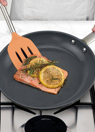 Tovolo Silicone Slotted Turner With Stainless Steel Handle, Pancake Spatula, Scratch-Resistant Kitchen Utensil for Nonstick Cookware & Cast Iron Skillets, Apricot, 1 Count