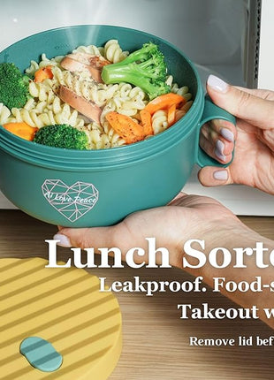 AI LOVE PEACE Ramen Bowl, 40 oz Microwaveable Noodle Cooker for Ramen, Pho, Soup, and Pasta, Dishwasher Safe and Portable, Ideal for Home, Office, Dorm, or Gift (Green)