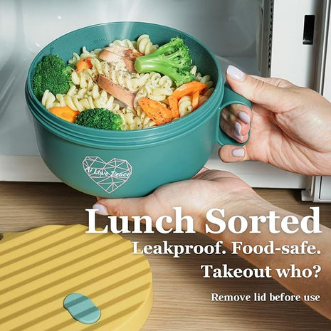 AI LOVE PEACE Ramen Bowl, 40 oz Microwaveable Noodle Cooker for Ramen, Pho, Soup, and Pasta, Dishwasher Safe and Portable, Ideal for Home, Office, Dorm, or Gift (Green)