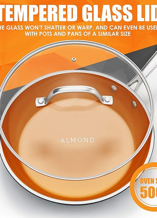 Nonstick Ceramic Copper Frying Pan: Non Stick 8 Inches Skillet With Glass Lid - Round Aluminum Saute Pan for Gas, Electric and Induction Cooktops (8 Inch)