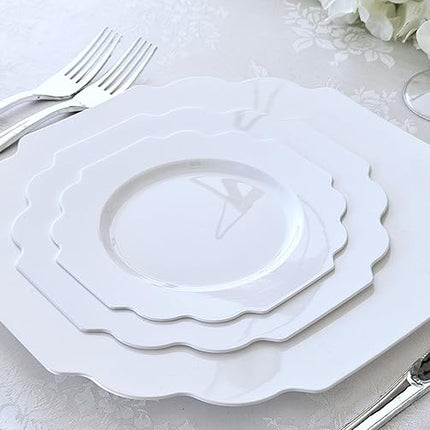 " OCCASIONS " 240 Plates Pack (120 Guests) Heavyweight Wedding Party Disposable Plastic Plates Set -120 x 10.5'' Dinner + 120 x 8'' Salad/Dessert Plate (Imperial White)