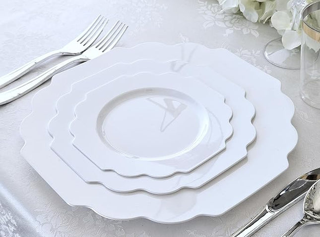" OCCASIONS " 120 Plates Pack,(60 Guests) Heavyweight Wedding Party Disposable Plastic Plates Set -60 x 10.5'' Dinner + 60 x 8'' Salad/Dessert Plate (Imperial White)