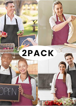 2 Pack Adjustable Bib Apron with 2 Pockets Chef Cooking Kitchen Restaurant Aprons for Women Men